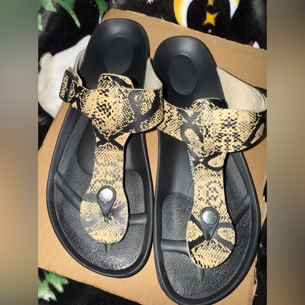 Betula by Birkenstock Black and Tan Sandals(snake print)
